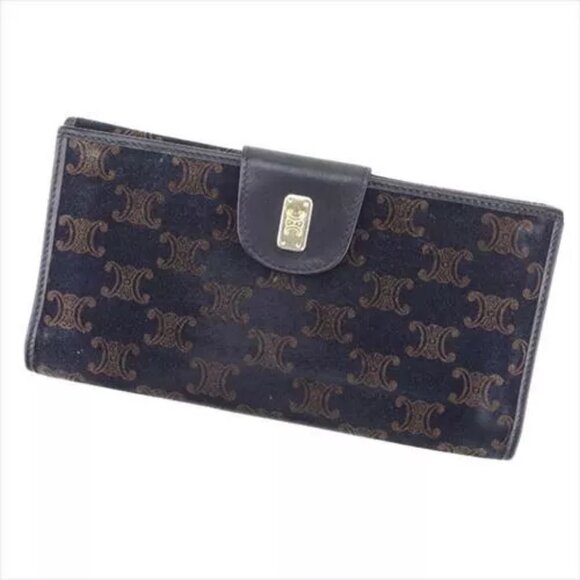 Celine Wallet Purse Macadam Navy Suede leather Woman unisex Authentic Used